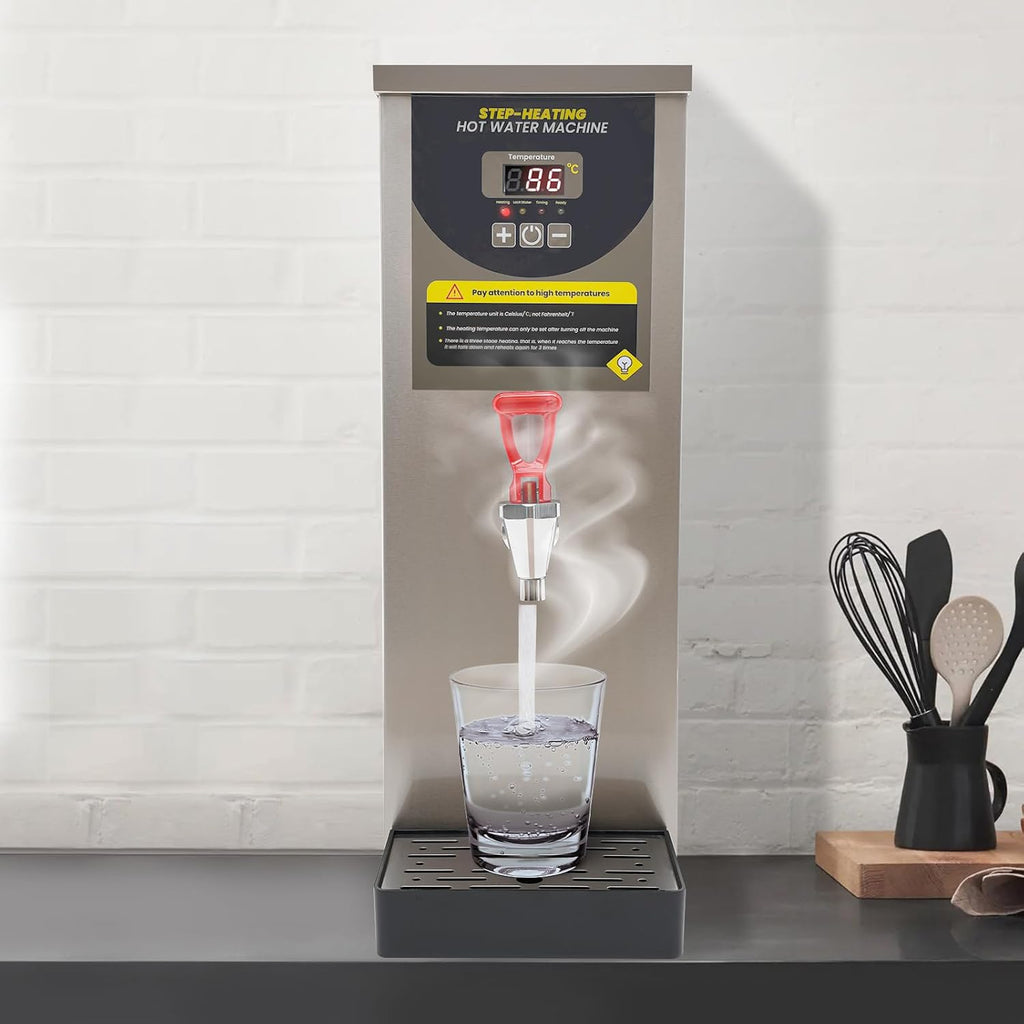 DYNAMI Commercial Hot Water Dispenser,Large Electric Water Boiler 304 Stainless Steel Hot Water Machine, Adjustable Temperature,Intelligent Step Heating,for Tea Coffee Restaurant (8L/2.1gal,Silver)
