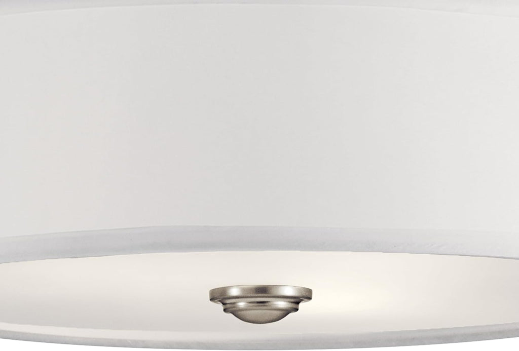 Kichler Shailene 14' 3-Light Semi Flush Mount Ceiling Light Fixture with Satin Etched White Diffuser and White Microfiber Shade in Brushed Nickel for Bathroom or Bedroom, 43675NI