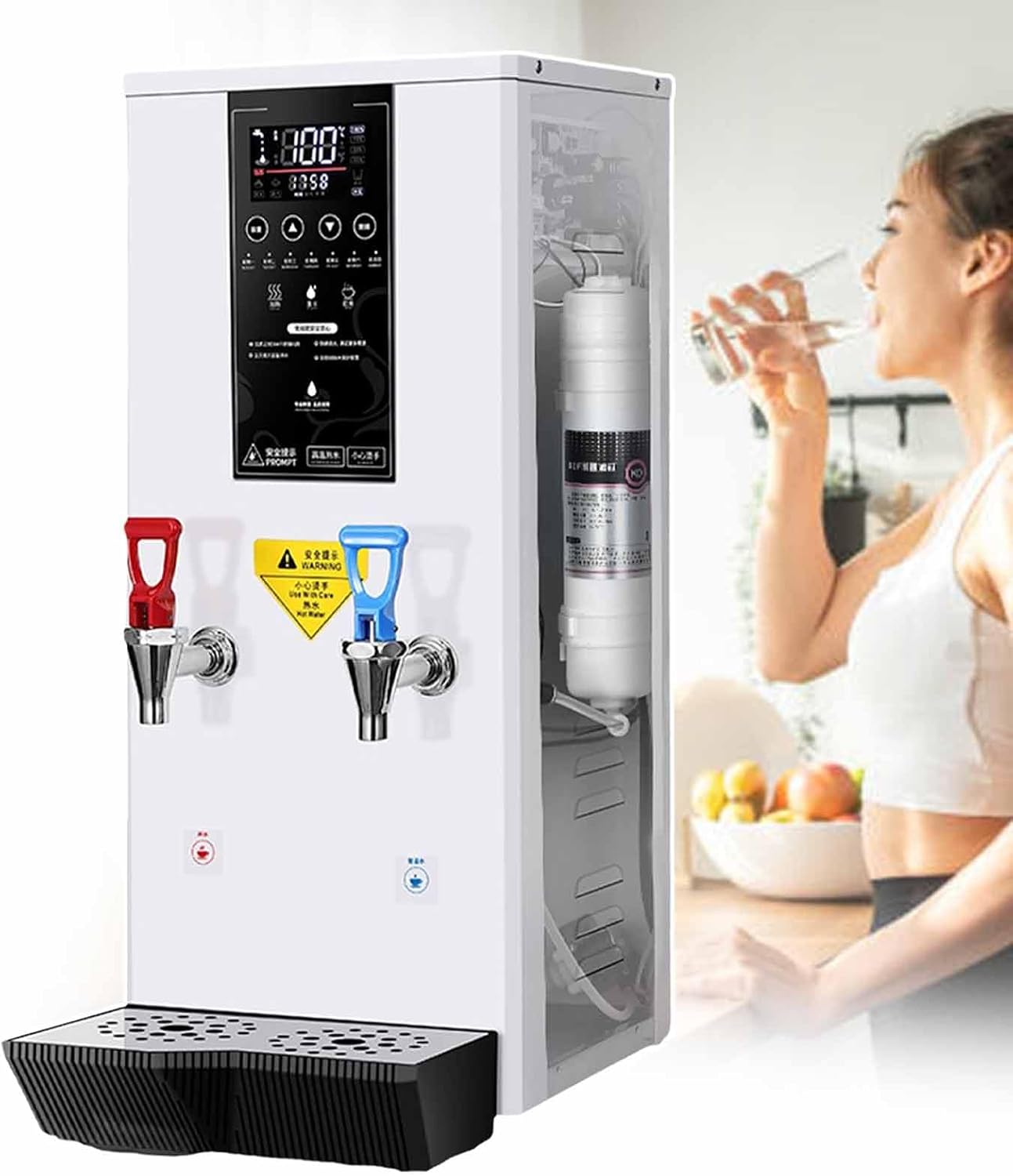 Automatic Hot Water Dispenser, 2500 W Boiling Water Machine With Water Connection, Stainless Steel Inner Liner Water Boiler, Boiling Water Tap, Double Tap Design, For Tea, Coffee,White