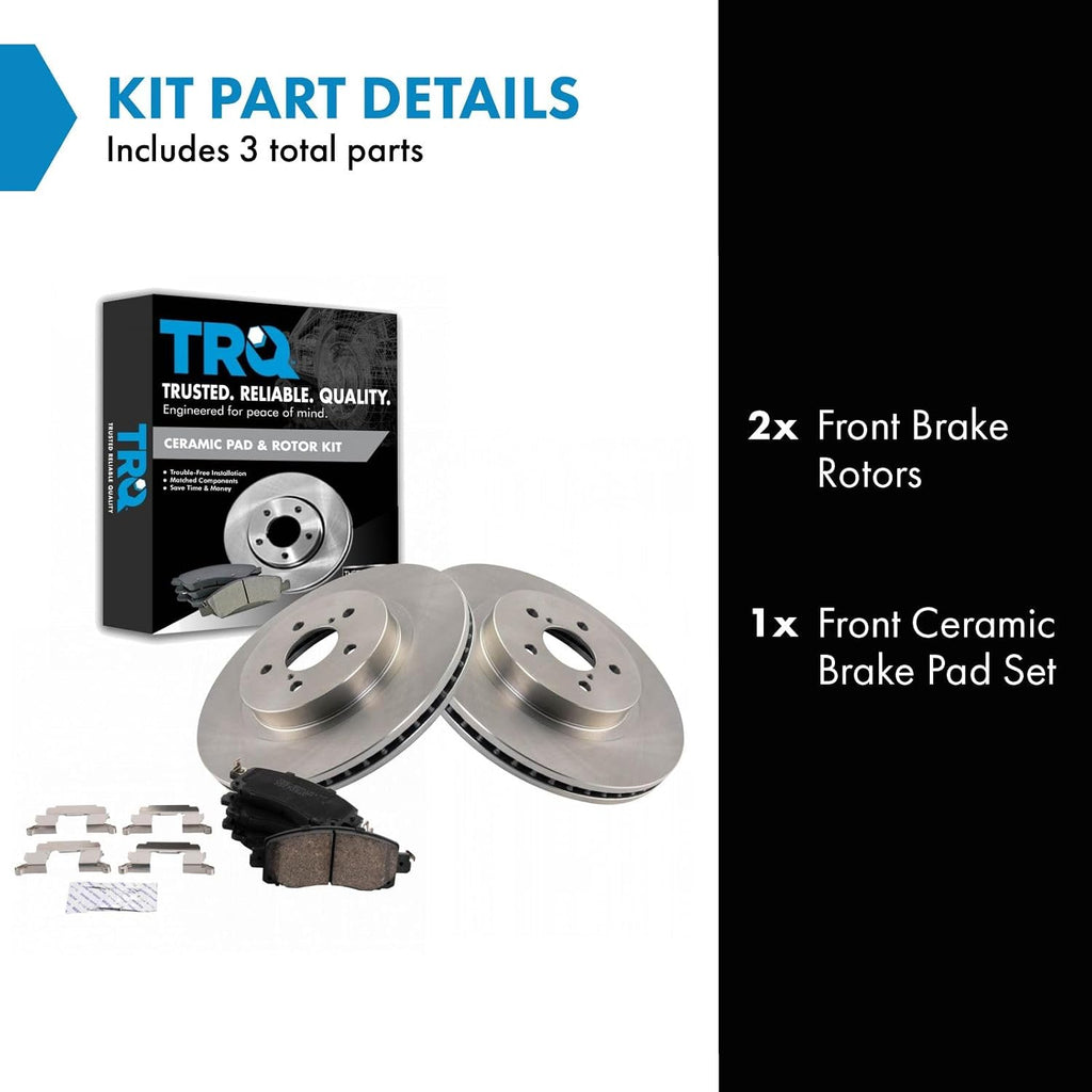 TRQ Front Ceramic Brake Pad and Rotor Set Compatible with 2018-2019 Subaru Crosstrek 2017-2019 Subaru Impreza with 294mm Diameter Front Rotors