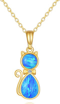 DOVRAN 14K Solid Gold Cat/Butterfly/Heart/Teardrop Necklace for Women 14K Gold Opal/Lapis Lazuli/Black Onyx Pendant Jewelry Gift for Women