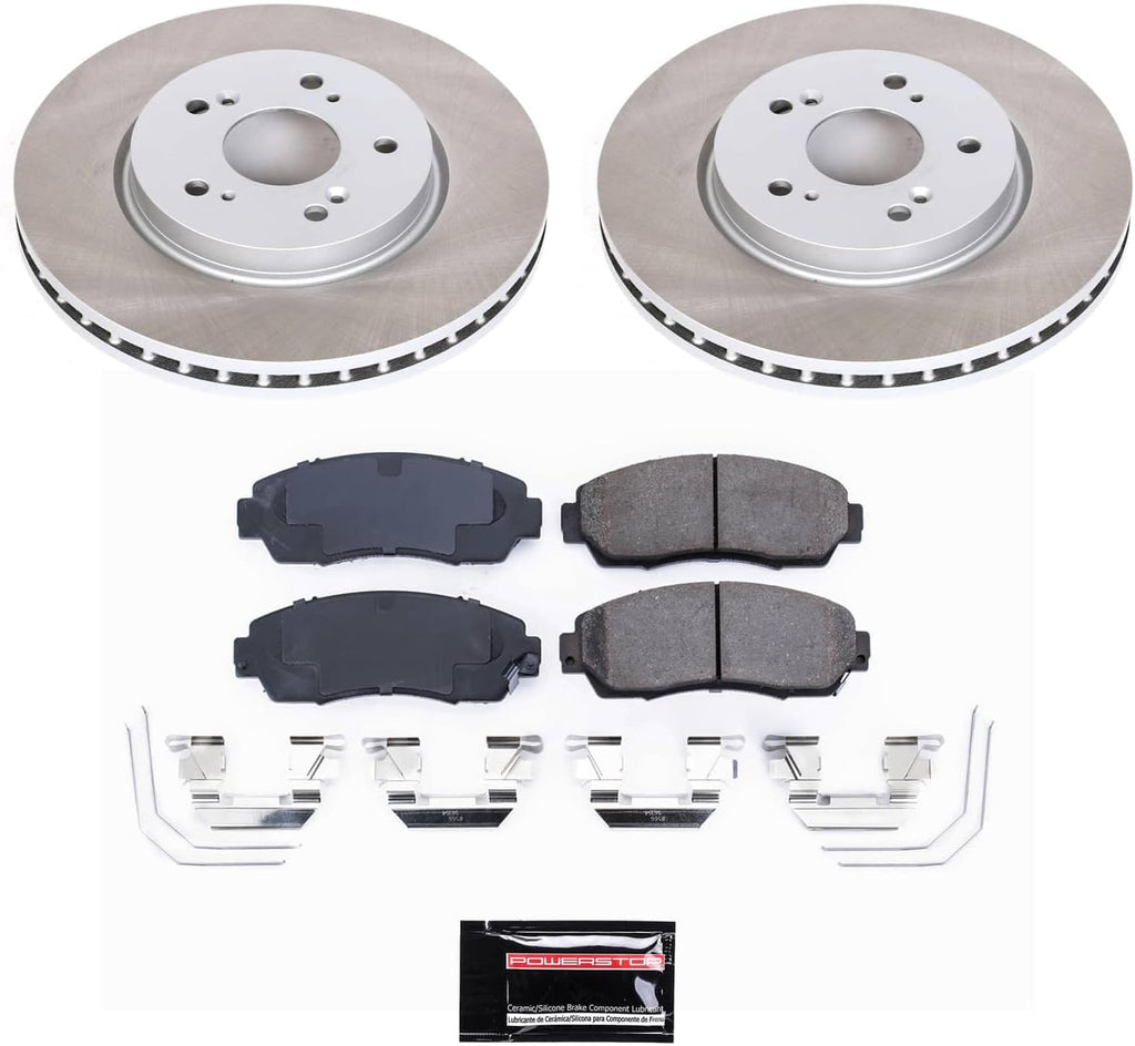 PowerStop Front Brake Kit for Honda Accord Crosstour 2011 |CR-V 2012-16 |Crosstour 2012-15 - Ceramic Brake Pads + Semi Coated Rotors Replacement, SC5432