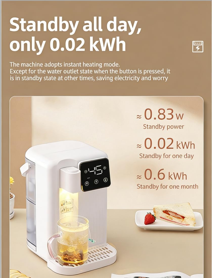 2000W Countertop Hot Water Dispenser, 3L Electric Water Boiler with3-Second Instant Heating, Built-in Filter & Adjustable TemperatureSmart Touch Screen, Without Filter,Black