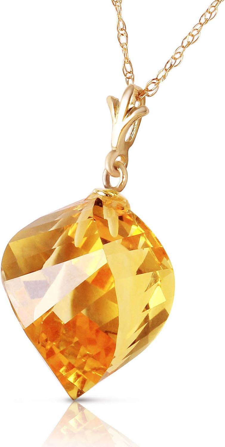 Galaxy Gold GG 14K Solid Yellow Gold Natural Citrine Twisted Briolette Pendant Necklace for Women, 11.75 Carat, November Birthstone, Symbol of Joy & Abundance