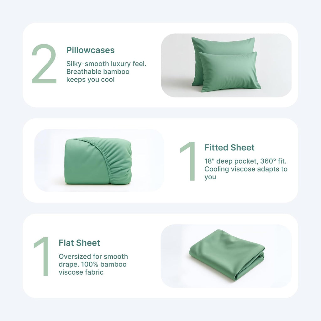 BedVoyage - Viscose from Bamboo Split King Size Sheets Set - Luxury 5pc King Sheet Set - Cooling Bed Sheets 18' Deep Pocket - Ultra Soft Sheet and Pillowcase Sets - Seaglass