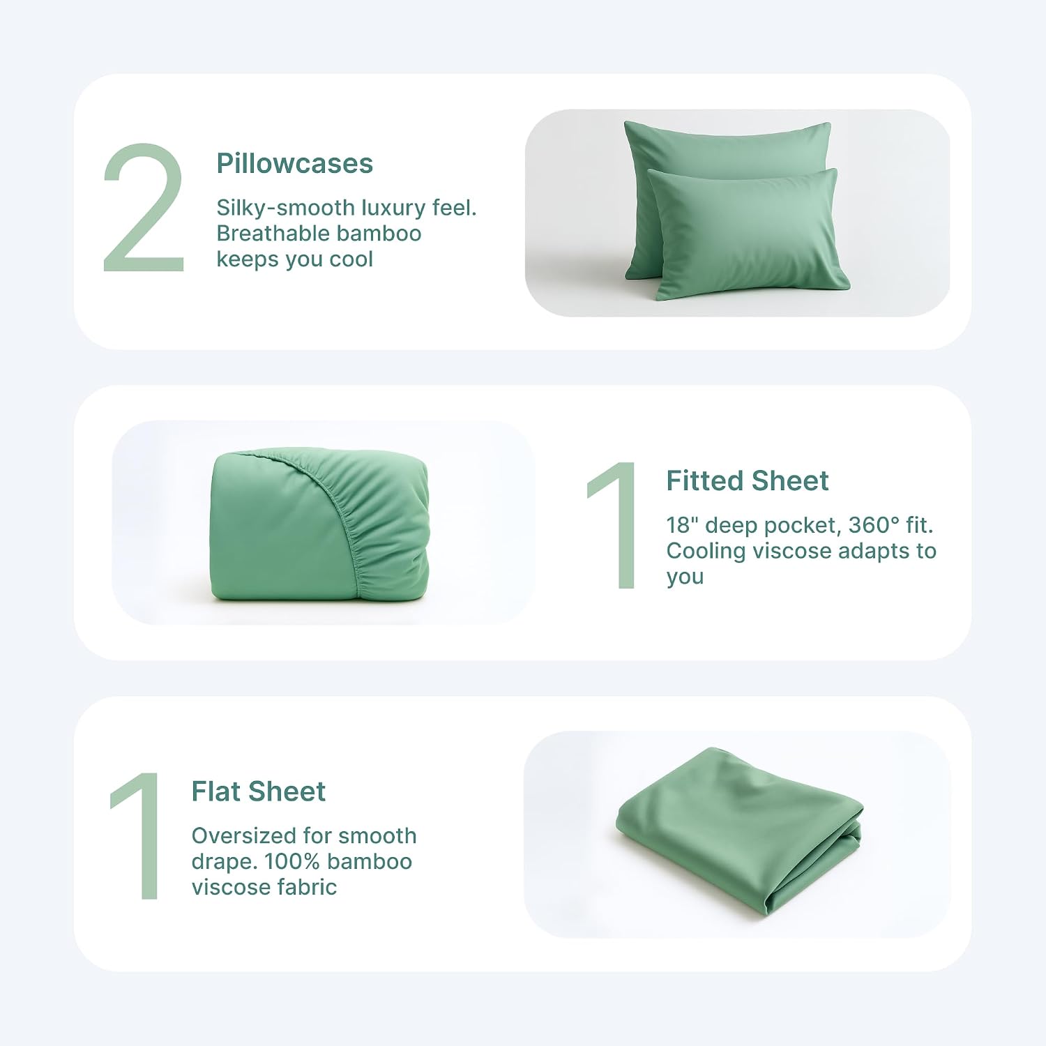 BedVoyage - Viscose from Bamboo Split King Size Sheets Set - Luxury 5pc King Sheet Set - Cooling Bed Sheets 18' Deep Pocket - Ultra Soft Sheet and Pillowcase Sets - Seaglass