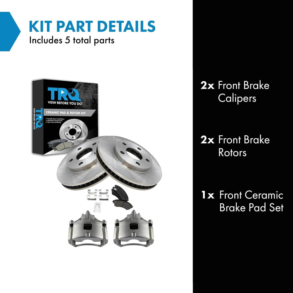TRQ Front Brake Pad and Rotor Set Ceramic Vented Rotors Calipers Compatible with 2000-2003 Pontiac Bonneville