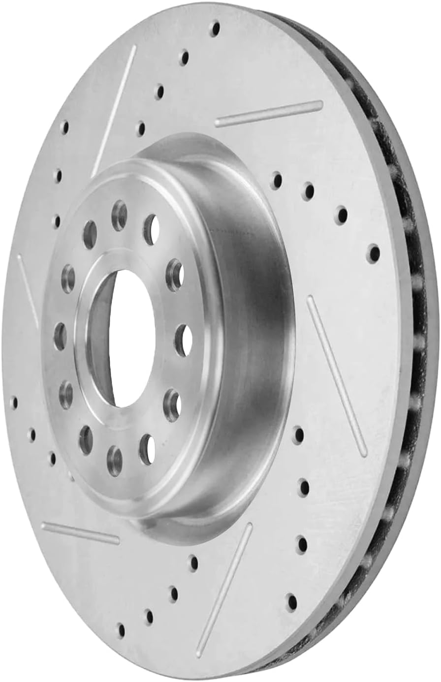Detroit Axle - Rear Brake Kit for 2019-2025 Ram 1500 Drilled and Slotted Disc Brake Rotors 2020 2021 2022 2023 2024 Ceramic Brakes Pads with Hardware Replacement : 14.76' inch Rotor