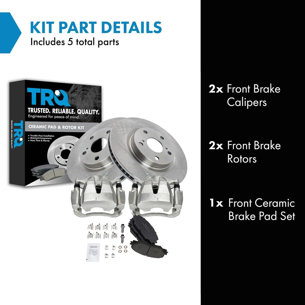 TRQ Front Brake Calipers Ceramic Pads & Rotors Compatible with Vibe tC Corolla Matrix RAV4