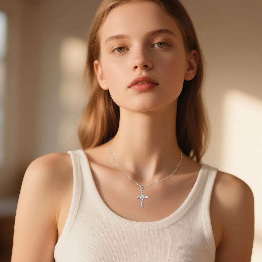 Moissanite Cross Necklace Sterling Silver Religious Created Diamond Crucifix Jewelry Gifts for Women Men