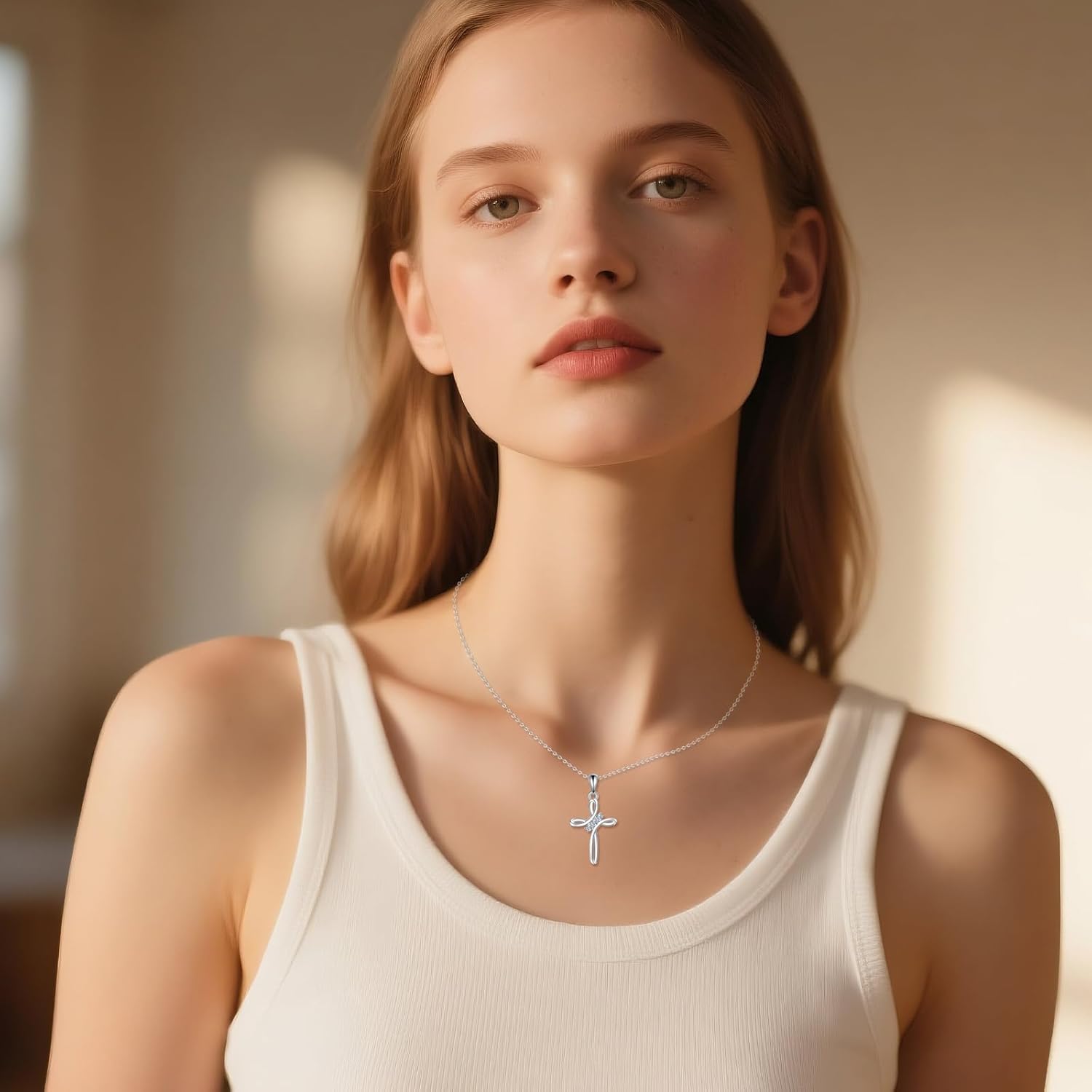 Moissanite Cross Necklace Sterling Silver Religious Created Diamond Crucifix Jewelry Gifts for Women Men