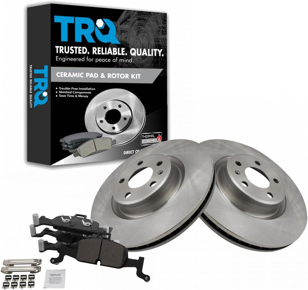 TRQ Front Ceramic Brake Pad and Rotor Set Compatible with 2017-2018 Audi A4 338mm Front Rotors 2017-2019 A4 allroad 2017-2018 A4 Quattro 2018-2019 A5 Quattro 2018-2019 A5 Sportback 2018 Q5