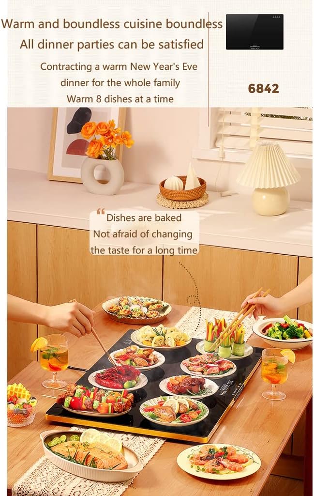 Plate Warmer Electric Warming Tray Multifunctional Hotplates Glass Top Keep Food Warm with Touch AdjusTemperature Control Warming Serving Tray Food for Buffets Home Dinners