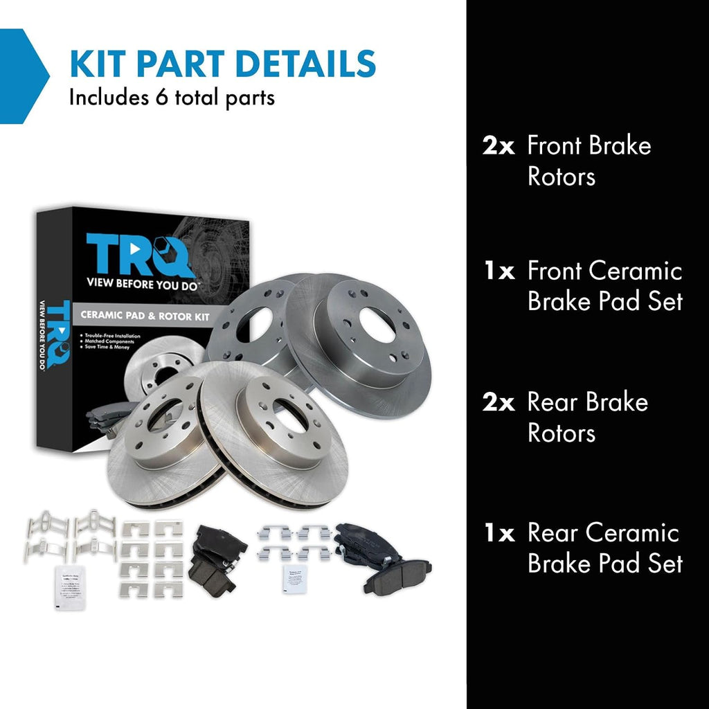 TRQ Front and Rear Brake Pad and Rotor Set Ceramic Vented Rotors Compatible with 1998-1999 Acura CL 1998-2002 Honda Accord