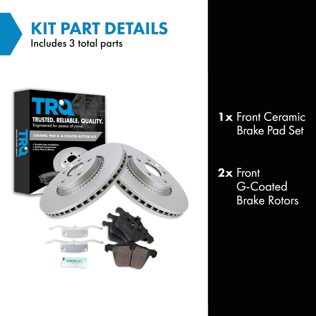TRQ Front Brake Pad and Rotor Set Ceramic Coated Vented Rotors Compatible with 2008-2018 Volvo S60 S80 V60 V60 Cross Country V70 XC70 S60 Cross Country
