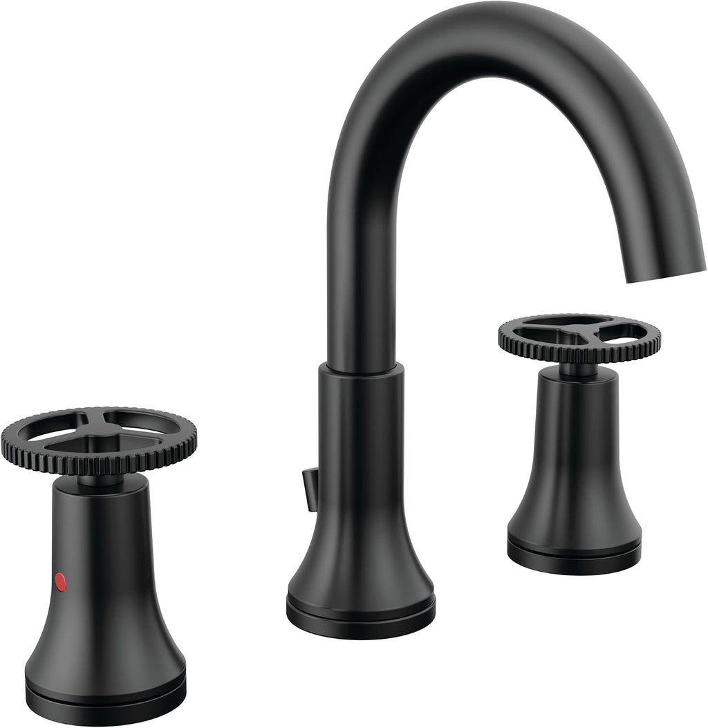 Delta Faucet Trinsic Widespread Bathroom Faucet 3 Hole, Matte Black Bathroom Faucet, Diamond Seal Technology, Metal Drain Assembly, Matte Black 3558-BLMPU-DST