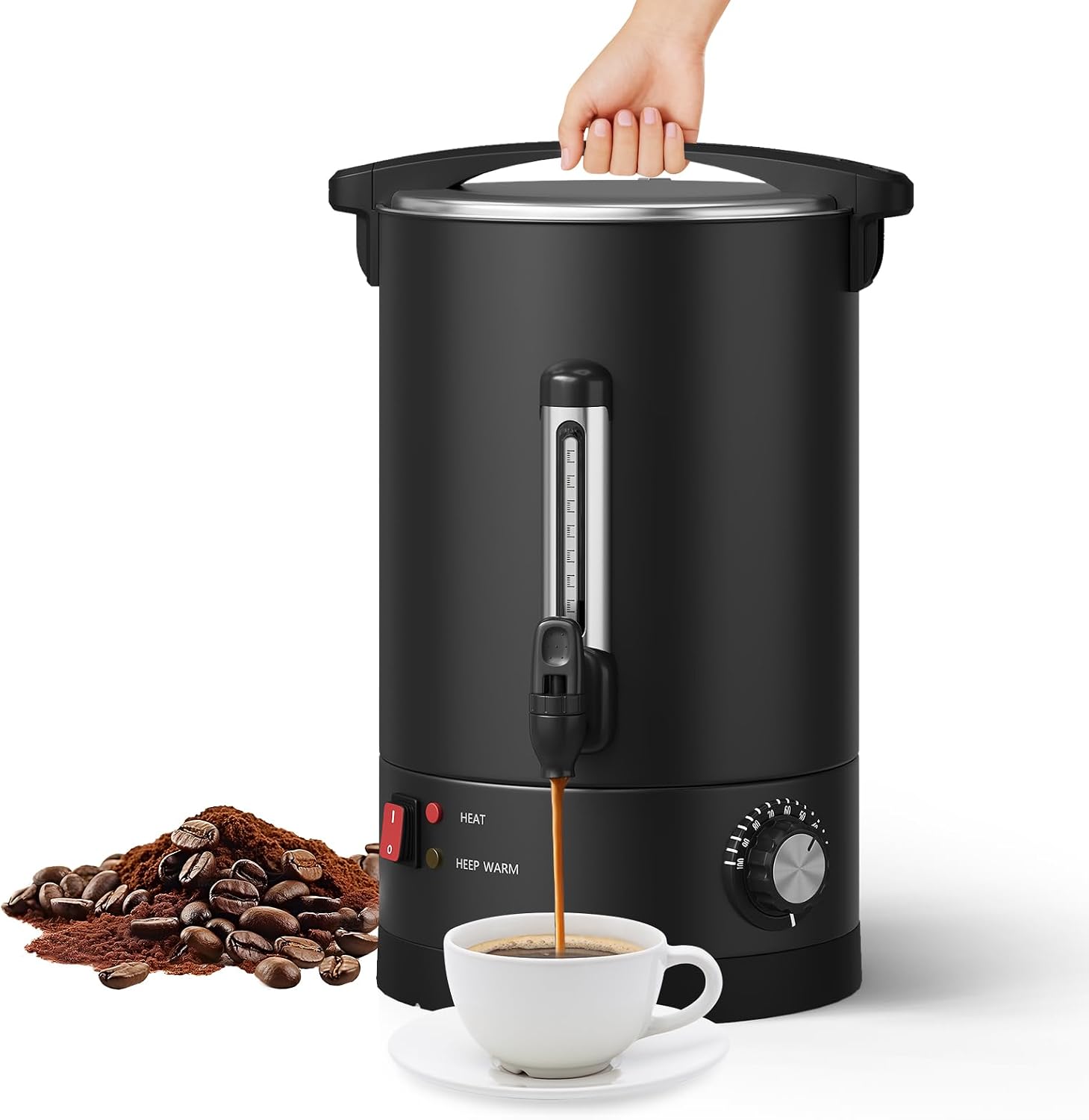 Commercial Coffee Urn 12L/80Cups, Double Wall Insulated Stainless Steel Electric Brewer Hot Water Urn, Large Capacity Hot Beverage Dispenser for Catering, Events, Church, Parties & Buffets