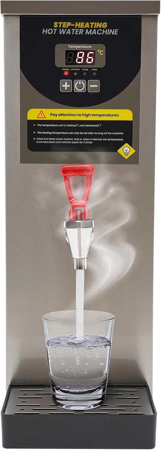 Commercial Hot Water Dispenser with Spigot, 9 Gallon Per Hour Electric Water Boiler Warmer 30-100℃ Temp Adjustable, Stainless Steel Hot Water Machine for Tea Coffee Shops 2Gal Capacity (Silver)