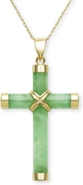 Belacqua Natural Green Jade Cross Pendant Necklace in 14K Yellow Gold, With Chain or Without Chain, Fashion Jewelry for Women, Gift Box Included