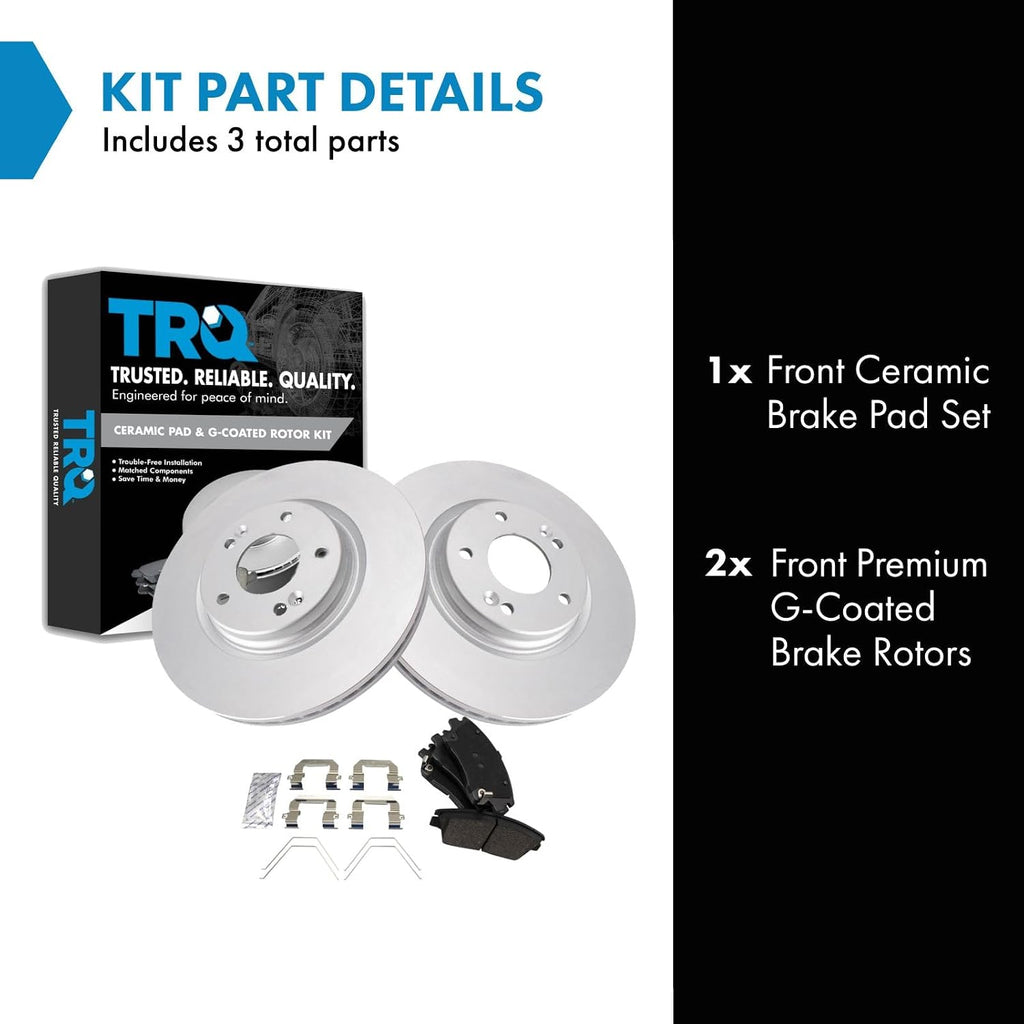 TRQ Front Brake Pad and Rotor Set Ceramic G Coated Vented Rotors Compatible with 2017-2020 Hyundai Elantra 2016-2021 Tucson 2017-2021 Kia Sportage