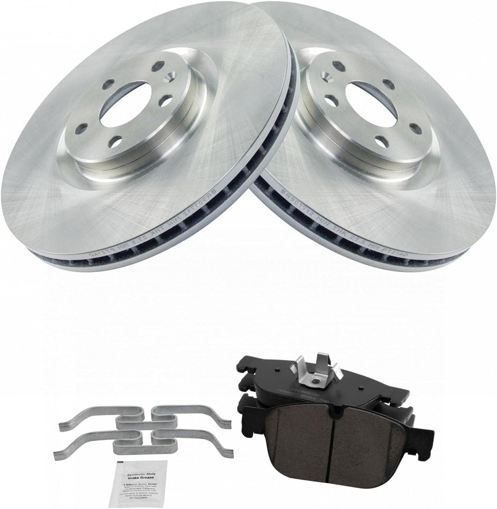 TRQ Front Ceramic Brake Pad and Rotor Set Compatible with 16-20 Volvo XC90 18-20 XC60 19-20 S60 with 345mm Diameter Front Rotors Models
