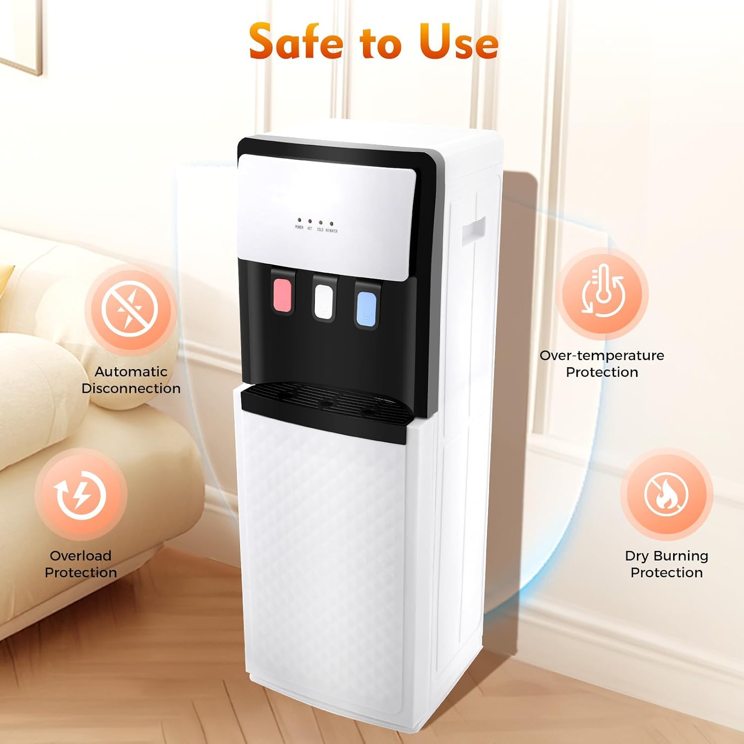 Bottom Loading Water Dispenser, Water Dispenser 3 Temperatures with Hot, Room & Cold Spouts, 50-59℉ Colding & 185-203℉ Heating, Ideal Design for Home & Office (White)