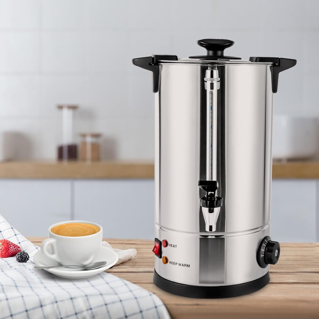 Stainless Steel Electric Coffee Urn - 10L Commercial Tea & Coffee Maker, Hot Water Dispenser for Home, Cafes, Buffets, Offices, Hotels & Events, Adjustable 30-110°C