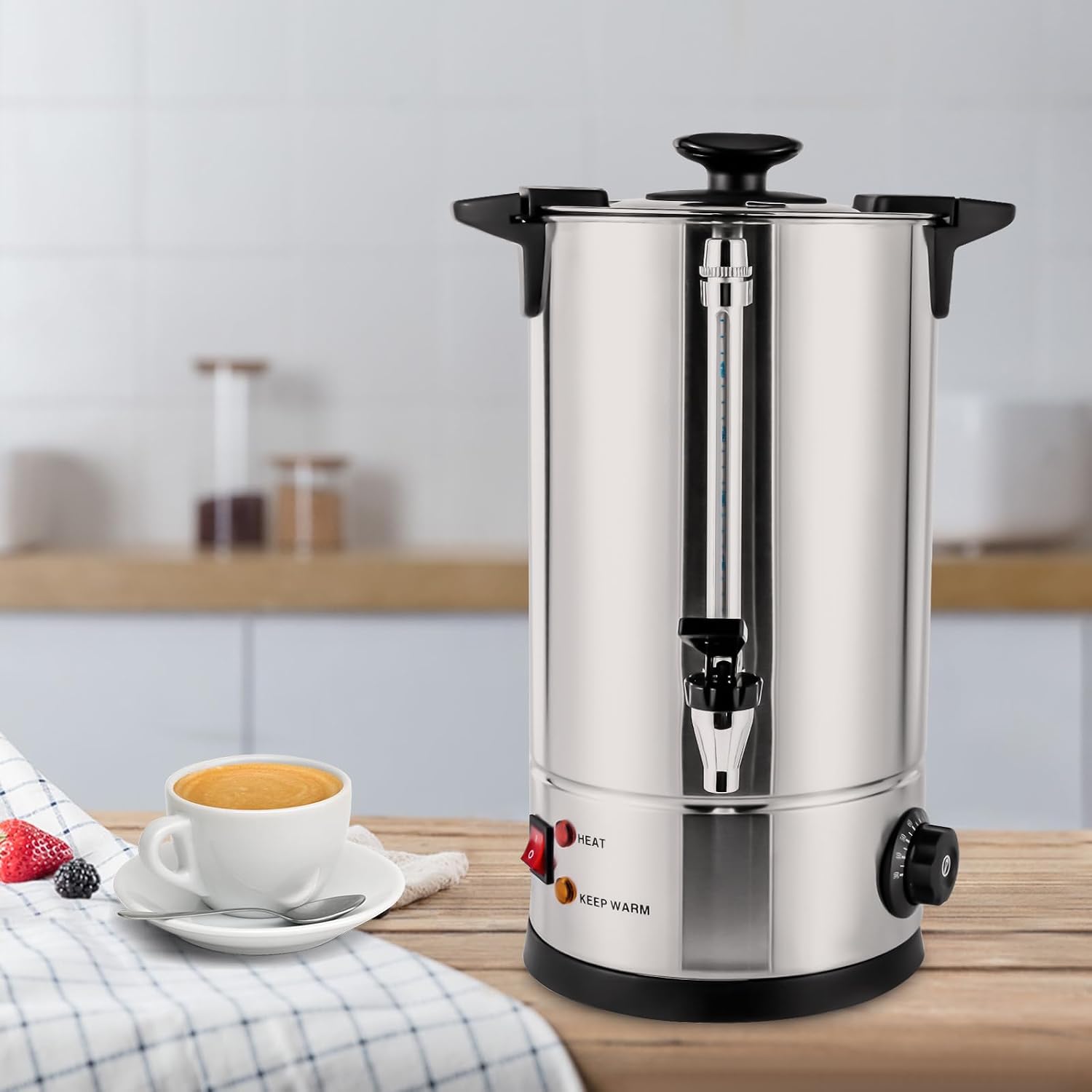 Stainless Steel Electric Coffee Urn - 10L Commercial Tea & Coffee Maker, Hot Water Dispenser for Home, Cafes, Buffets, Offices, Hotels & Events, Adjustable 30-110°C