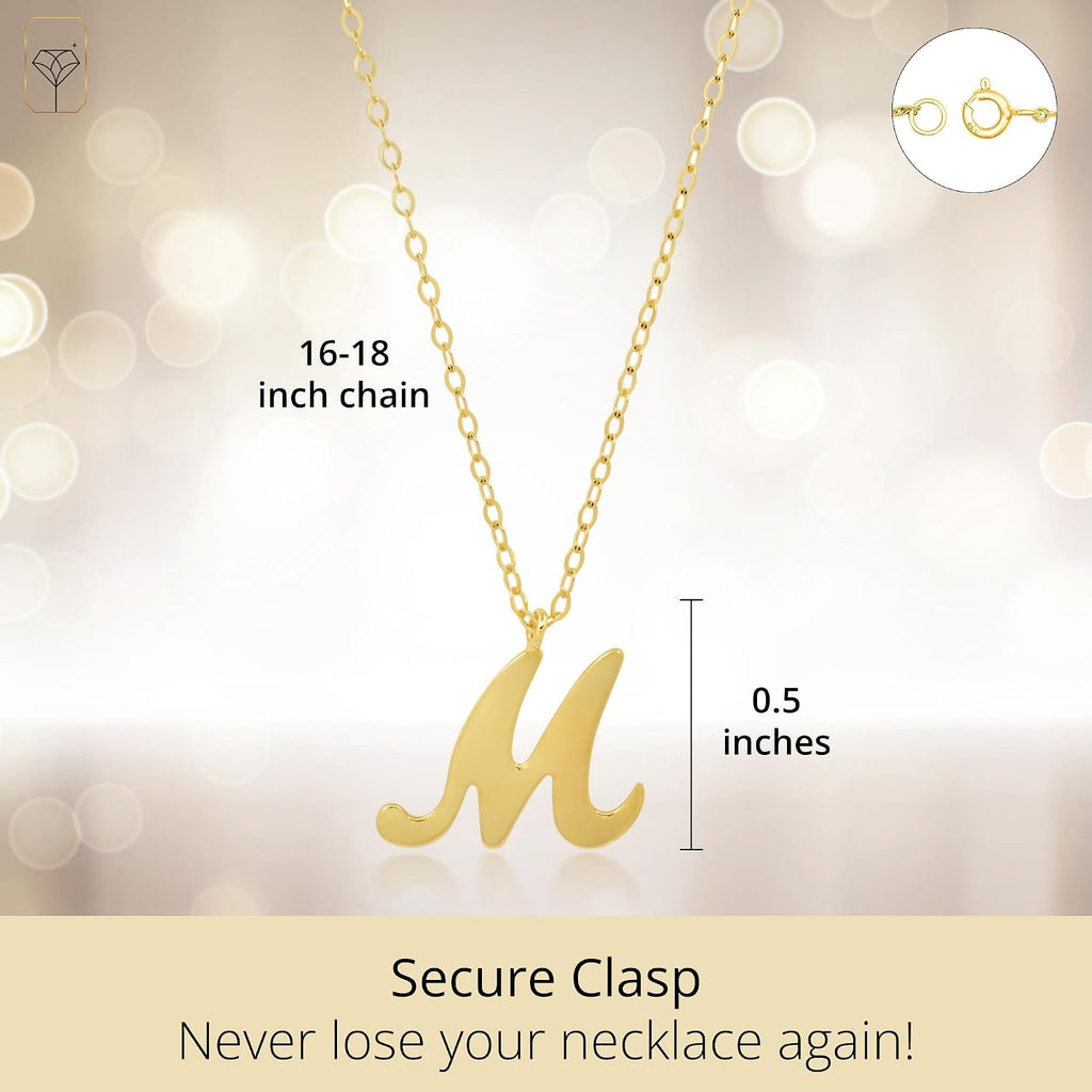 MAX + STONE 10k Solid White or Yellow Gold Dainty Script Initial Extendable Necklace, 16+2 inches