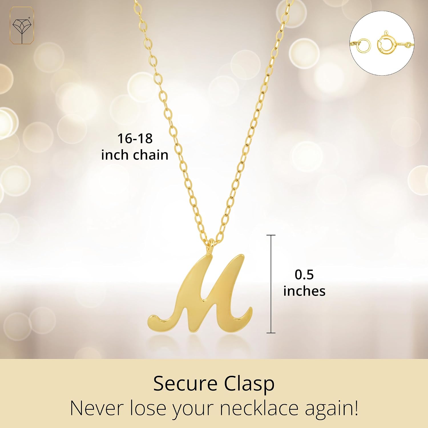 MAX + STONE 10k Solid White or Yellow Gold Dainty Script Initial Extendable Necklace, 16+2 inches