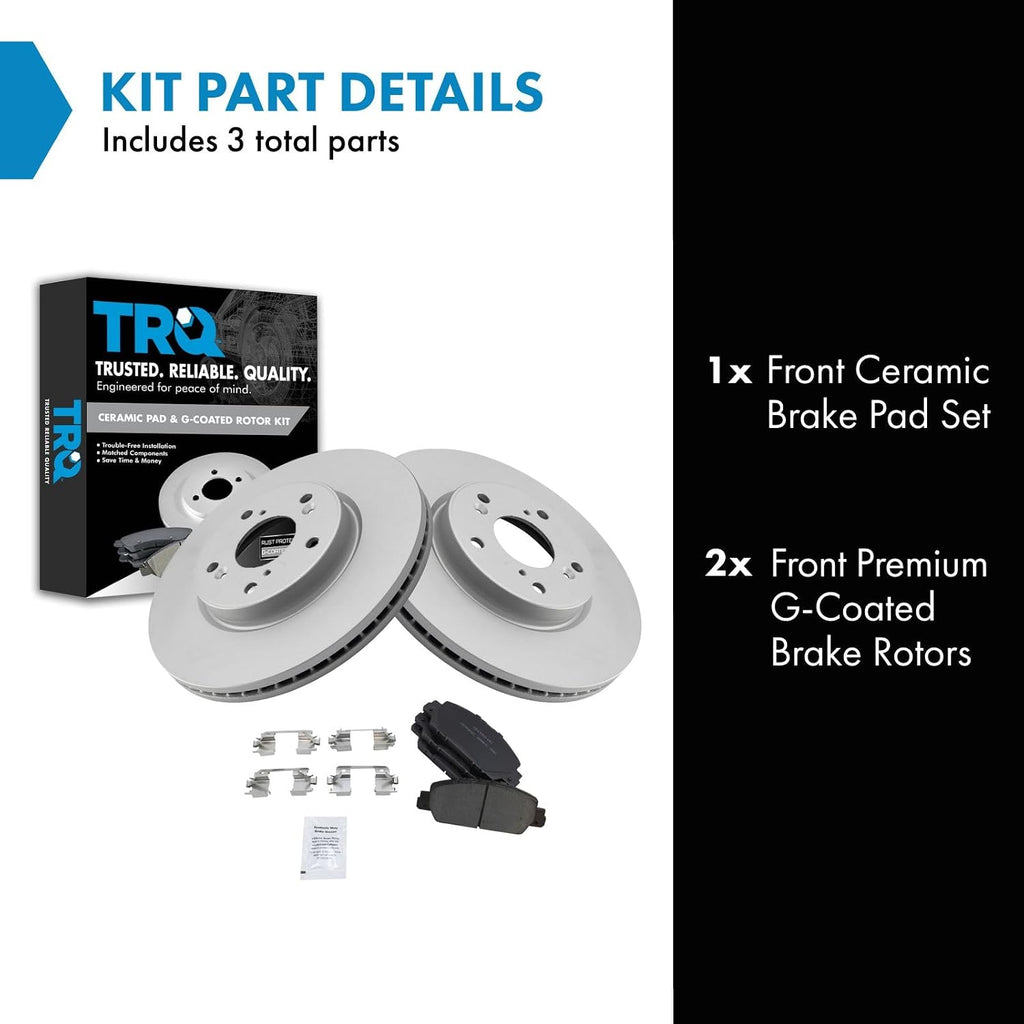 TRQ Front Brake Pad and Rotor Set Ceramic Vented Coated Rotors Compatible with 2013-2022 Honda Accord 2016-2022 HR-V