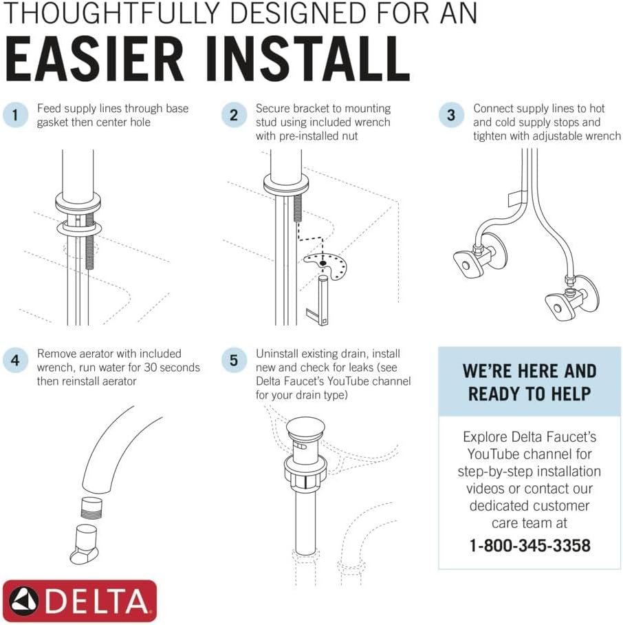 Delta Nicoli Matte Black/ Brushed Gold Bathroom Faucet 1 Hole, Single Hole Bathroom Sink Faucet for Vanity, Push-Pop Drain Assembly, Matte Black/ Champagne Bronze 15749LF-GZ