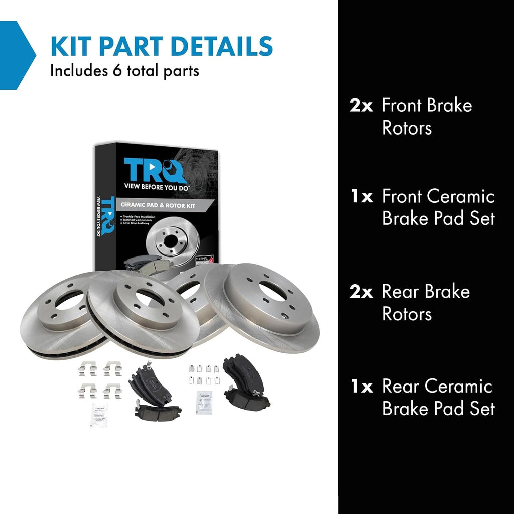 TRQ Front and Rear Brake Pad and Rotor Set Ceramic Compatible with 2002-2007 Buick Rendezvous