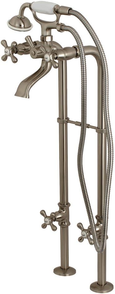 Kingston Brass CCK266K8 Kingston Freestanding Tub Faucet with Supply Line and Stop Valve, Brushed Nickel