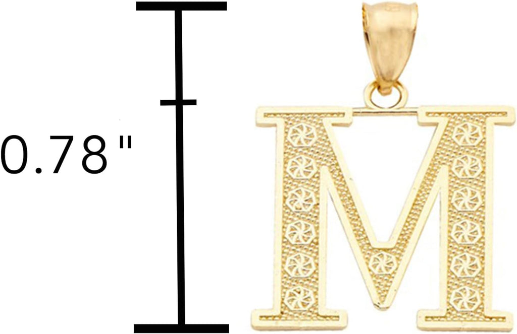 LoveBling 10K Yellow Gold Diamond Cut A to Z Alphabet Initial Letter Charm Necklace Pendant (Small Size)