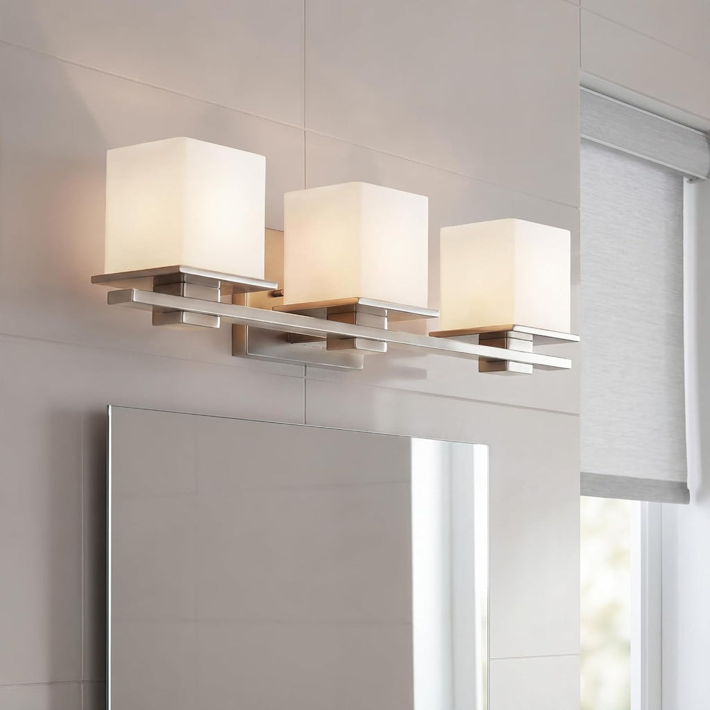 Kichler Tully 24' Vanity Light in Antique Pewter, 3-Light Modern Bathroom Light with Satin Etched Cased Opal Glass, (24' W x 6.5' H), 45151AP