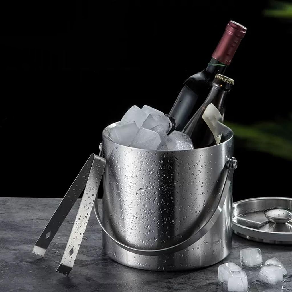 Ice Bucket Ice Bucket for Freezer Stainless Steel Ice Cube Barrel Cold Beer Barrel Double-layer Large-capacity Sealed Insulation Barrel Bar Commercial Champagne Barrel Ice Buckets Party Cooler Drink C