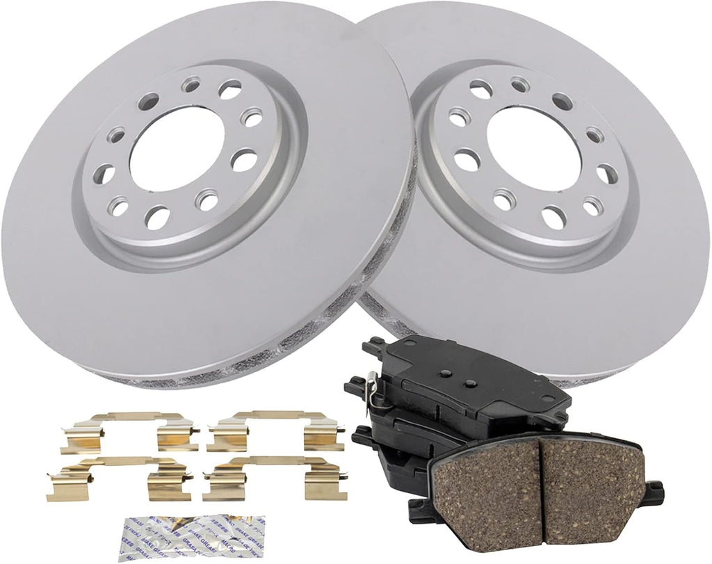 TRQ Front Brake Pad and Rotor Set Ceramic G Coated Vented Rotors Compatible with 2016-2021 Fiat 500X 2017-2022 Jeep Compass 2015-2021 Renegade