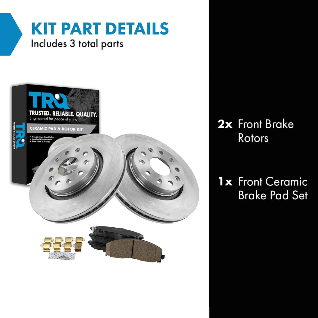 TRQ Front Brake Pad and Rotor Set Ceramic Vented Rotors Compatible with 2020 Jeep Gladiator 2018-2019 Wrangler