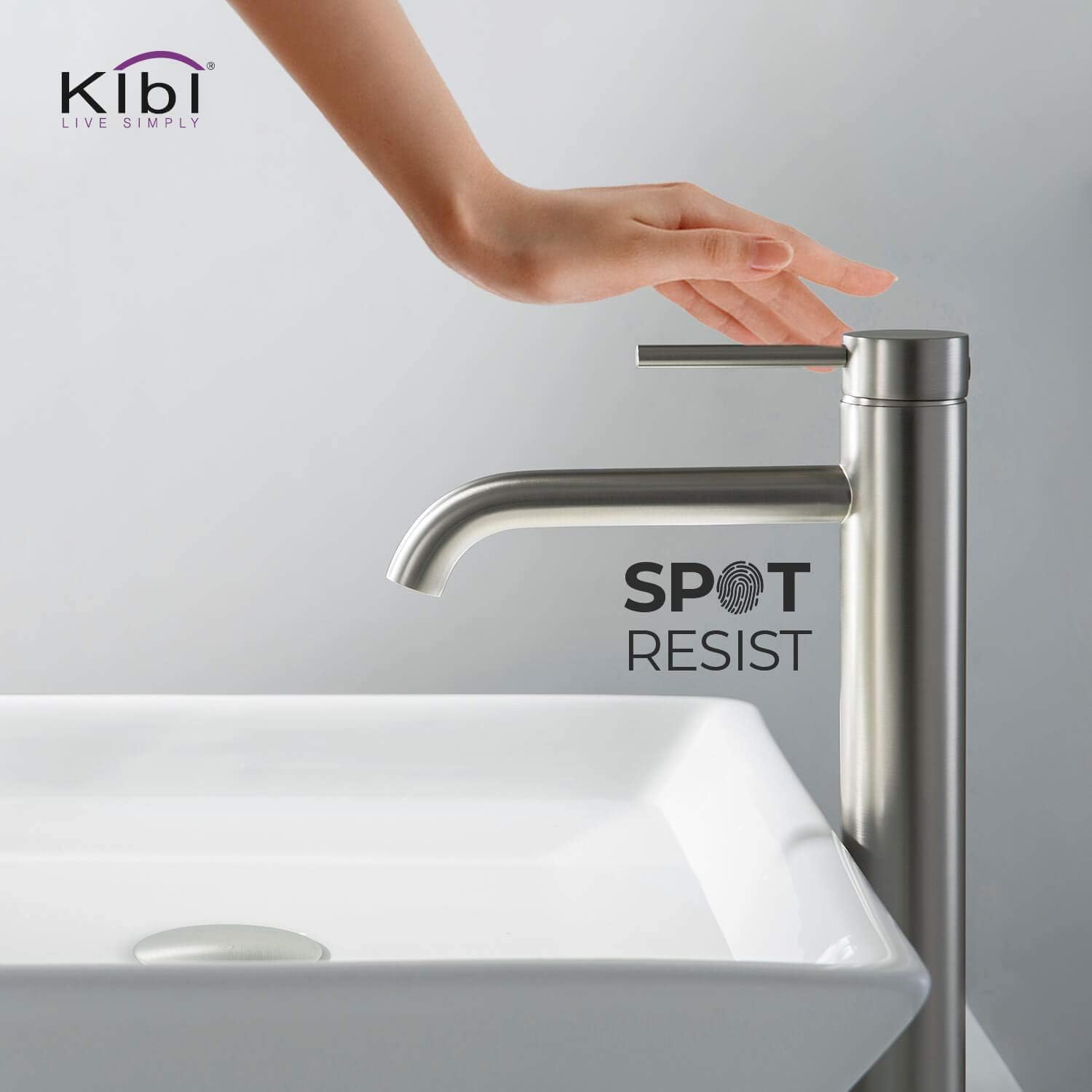 KIBI Solid Brass Single Handle Single Hole Circular Faucet for Bathroom Sink with Pop Up Drain | High Arc Faucet Spout Design | Corrosion and Rust Resistant (Brushed Nickel, KBF1009)