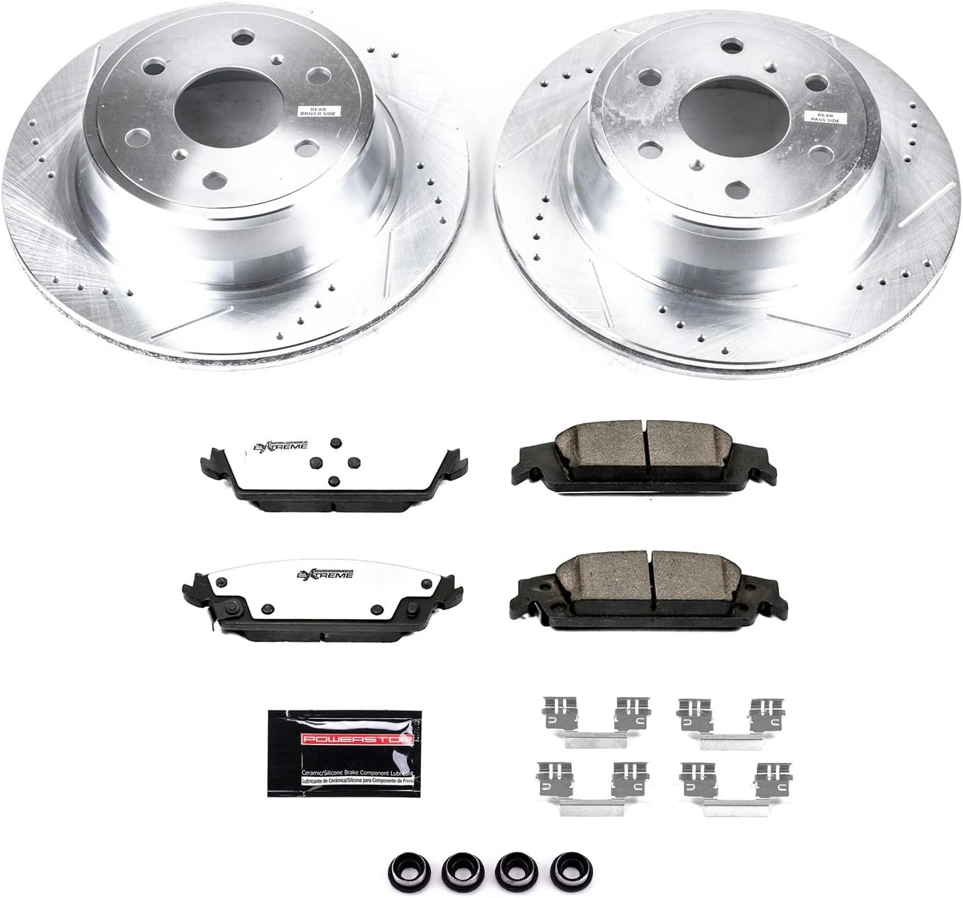PowerStop Rear Brake Kit For Chevrolet Tahoe 2015-20 |Silverado 1500 2014-18 |Suburban 2015-20 - Truck & Tow Carbon Fiber Ceramic Brake Pads + Drilled & Slotted Rotors Upgrade, K6562-36