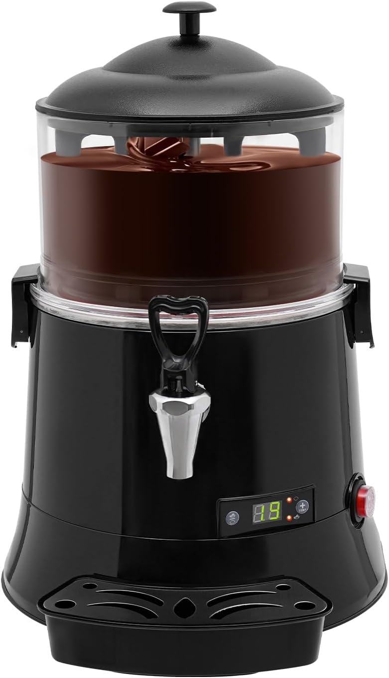 Commercial Hot Chocolate Machine, 5L/1.32Gal Black Stainless Steel Electric Chocolate Mixing Machine Hot Beverage Warmer Dispenser with 86-194℉ Temperature Control for Chocolate Coffee Milk Tea