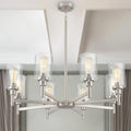 Brushed Nickel Chandeliers for Dining Room | 8 Lights Living Room Light Fixture Over Table | Farmhouse Chandelier with Clear Glass Shade | Hallway Lighting for Kitchen Island | Bedroom | Restaurant