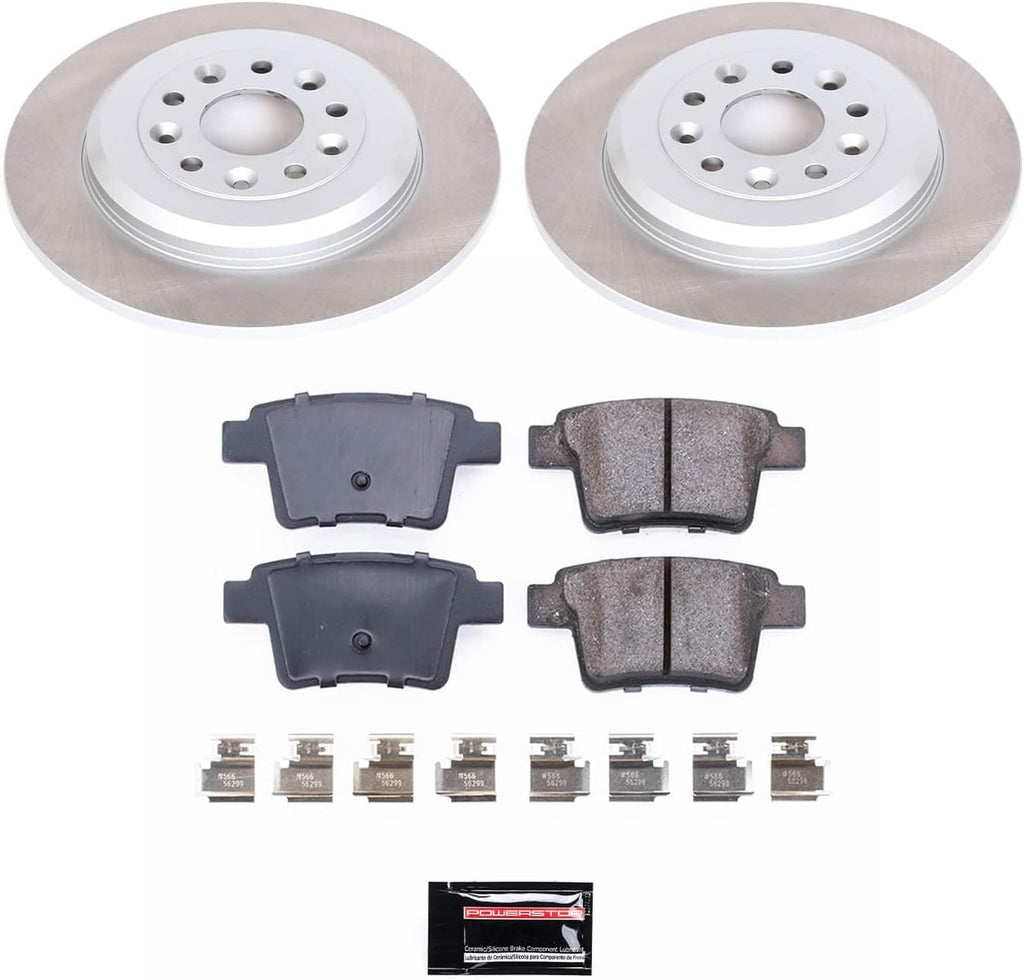 PowerStop Rear Brake Kit for Ford Five Hundred 2005-07 |Freestyle 2005-07 |Taurus 2008-09 |Taurus X 2008-09 |Mercury Montego 2005-07 - Ceramic Brake Pads + Semi Coated Rotors Replacement, SC4600