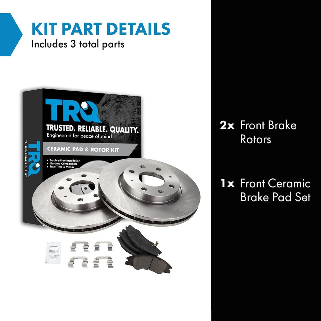 TRQ Front Ceramic Brake Pad and Rotor Set Compatible with 2005-2009 Kia Spectra 2005-2009 Kia Spectra5 2004 Spectra L4 2.0L