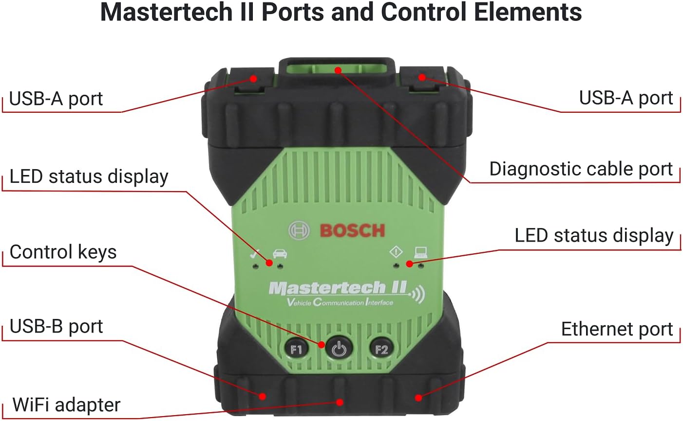 Bosch MTECH2 Mastertech II J2534 VCI with Wired/Wireless Capability for OEM Reprogramming and Diagnostics on GM, Ford, FCA, Nissan/Infiniti, Honda/Acura, and Toyota/Lexus Vehicles