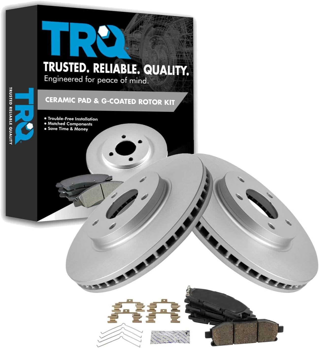 TRQ Front Brake Pad and Rotor Set Ceramic G Coated Vented Rotors Compatible with 2011-2017 Nissan Quest
