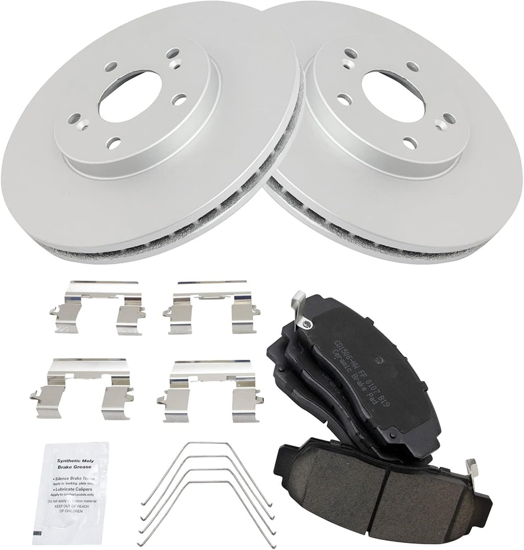 TRQ Front Ceramic Brake Pad and Rotor Set Coated Compatible with 2011-2014 Acura TSX, 2011-2012 Honda Accord EX 4 Door Sedan, 2011-2012 Honda Accord EX 2 Door Coupe
