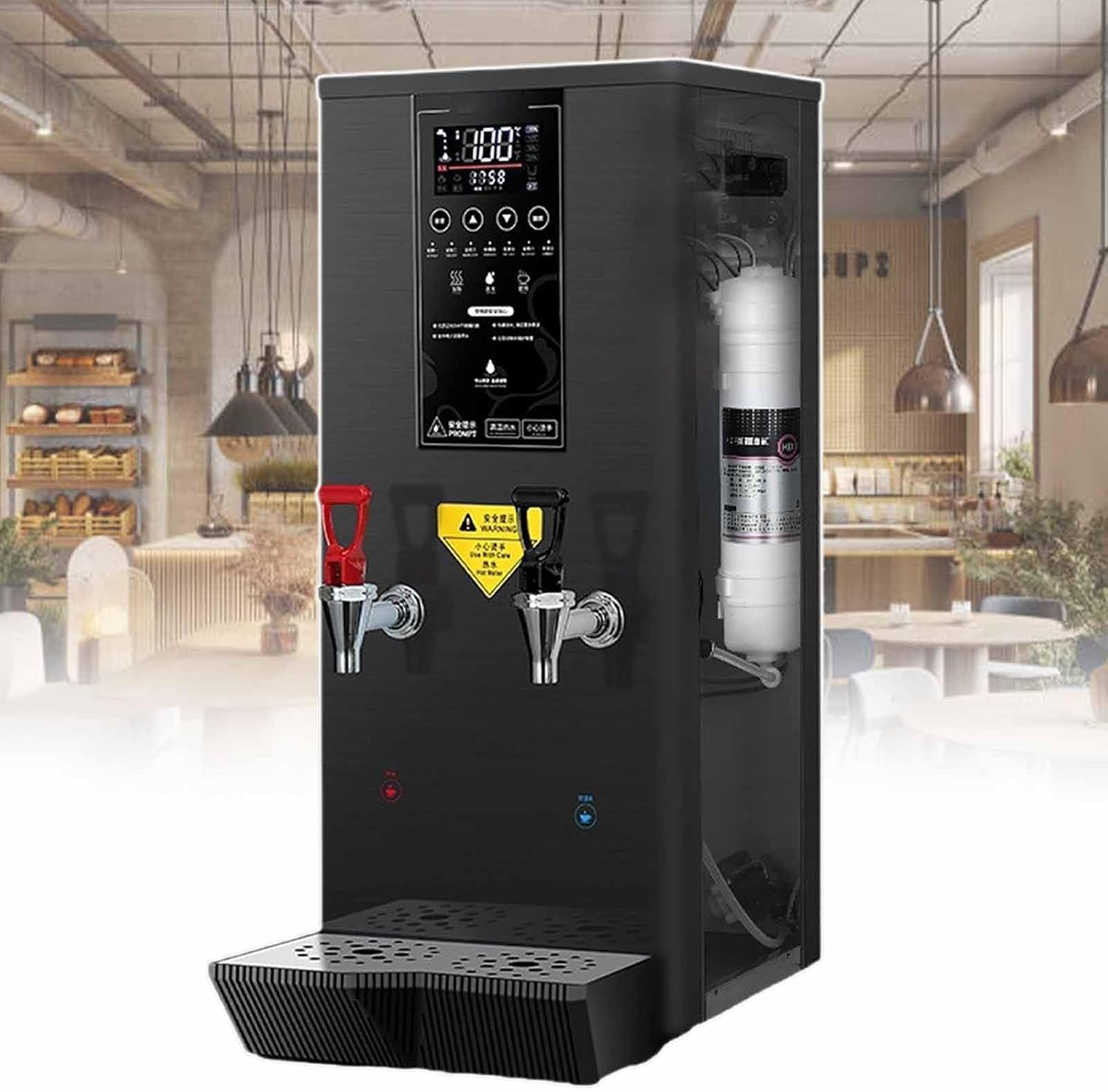 Water Boiler, Electric Commercial Hot Water Dispenser With Drip Tray, Stepping Type Boiling Water Machine, With Digital Temperature Display And Timer, For Brewing Tea Coffee Water,Black
