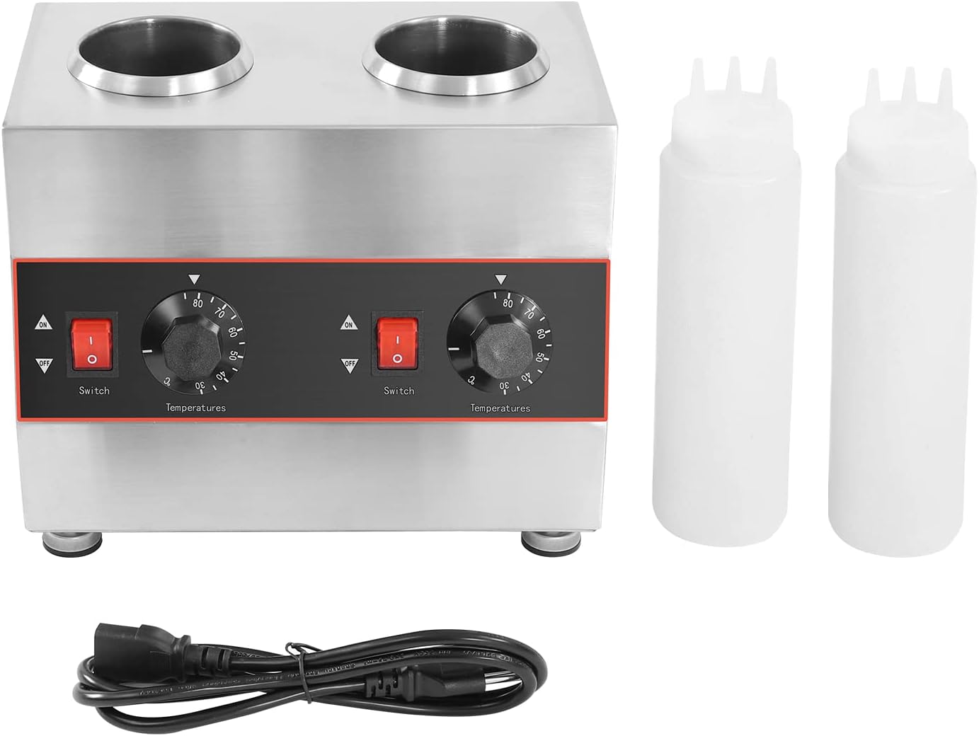 Commercial Electric Sauce Warmer Heater, 2 Grids Countertop Food Sauce Dispenser Heater, Jam Cheese Chocolate Caramel Sauce Heat Preservation Machine 86-185 ℉ 650ml (2 Bottles)